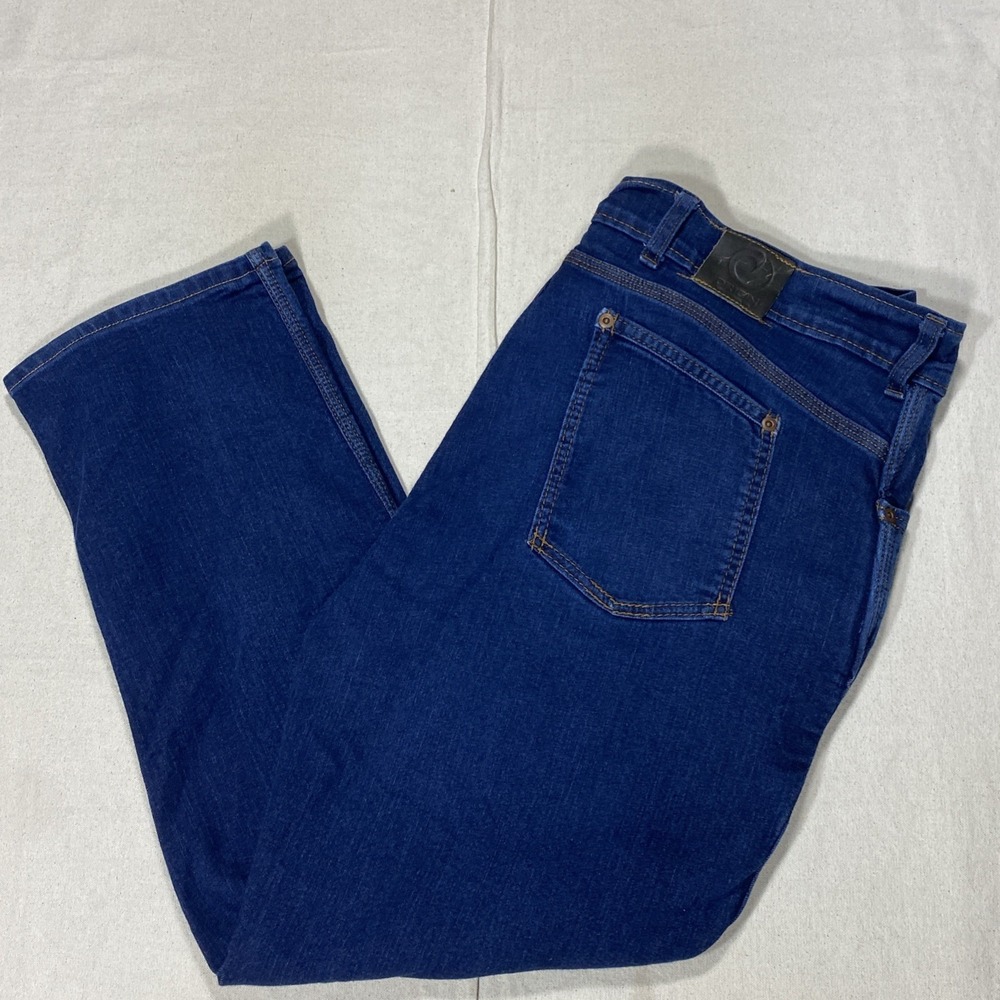 Origin Delta Flex Blue Jeans Mens 38x28 D68 Legit Fit USA Made Dark Wash Denim